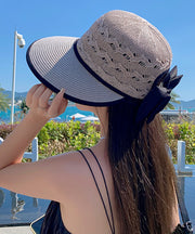 Fashion Beige Hollow Breathable Sun Hat Bow Large Brim