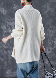 Fashion Beige Oversized Pockets Knit Cardigans Fall