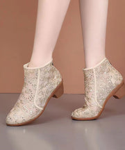 Fashion Beige Splicing Zipper Chunky Ankle Boots