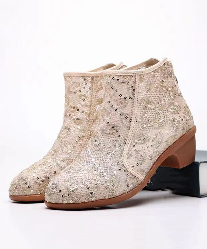 Fashion Beige Splicing Zipper Chunky Ankle Boots