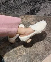 Fashion Beige Teddy Chunky Heel Fuzzy Wool Lined Penny Loafers