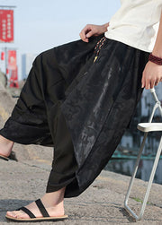 Fashion Black Asymmetrical Jacquard Patchwork Ice Silk Men Harem Pants Summer