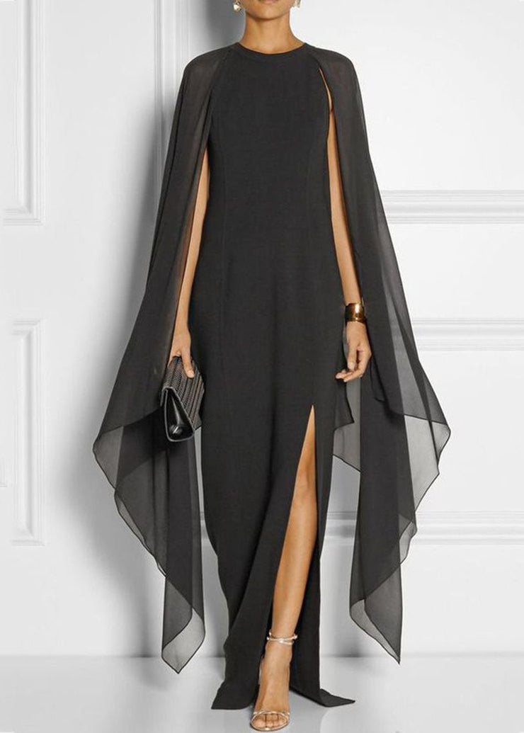 Fashion Black Asymmetrical Patchwork Cape Chiffon Dress Summer