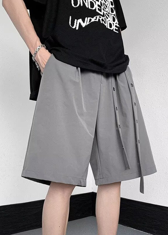 Fashion Black Drawstring Elastic Waist Ice Silk Men Pants Summer