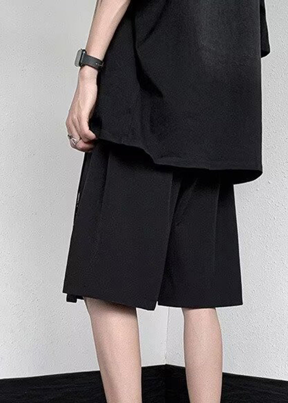 Fashion Black Drawstring Elastic Waist Ice Silk Men Pants Summer