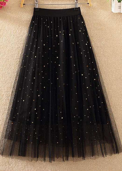 Fashion Black Elastic Waist Sequins Tulle Skirts Spring