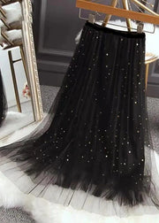 Fashion Black Elastic Waist Sequins Tulle Skirts Spring