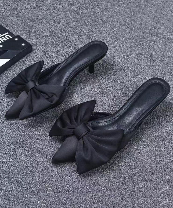 Fashion Black High Heel Bow Splicing Slide Sandals Pointed Toe