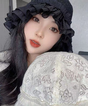 Fashion Black Hollow Out Lace Ruffles Bucket Hat