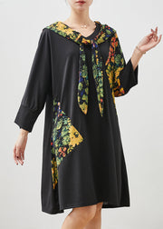 Fashion Black Hooded Patchwork Cotton Dress Spring