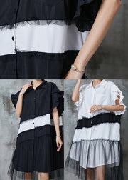 Fashion Black Oversized Patchwork Cotton Dress Petal Sleeve