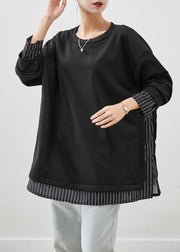 Fashion Black Oversized Patchwork Striped Cotton Sweatshirt Streetwear Fall