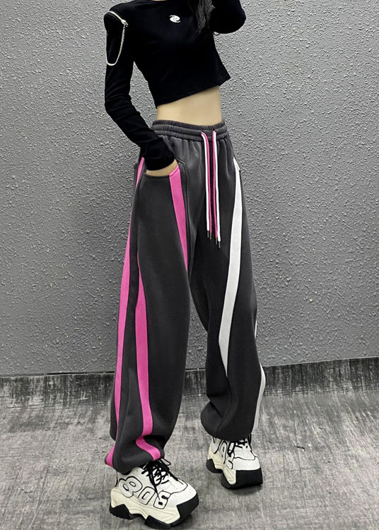 Fashion Black Pockets Patchwork Warm Fleece Sport Pants Winter