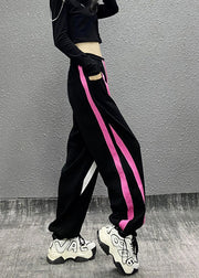 Fashion Black Pockets Patchwork Warm Fleece Sport Pants Winter