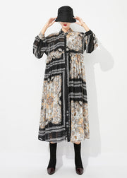 Fashion Black Print Oversized Wrinkled Chiffon Long Dresses Spring