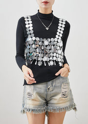 Fashion Black Sequins Vest And Shirts Cotton Two Piece Set Women Clothing Spring