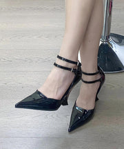 Fashion Black Splicing Buckle Strap Wedge Sandals Pointed Toe