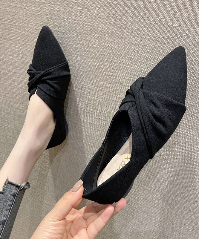 Fashion Black Splicing Pointed Toe Flats Suede Flat Shoes