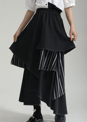 Fashion Black Striped Asymmetrical Patchwork Cotton Skirts Summer