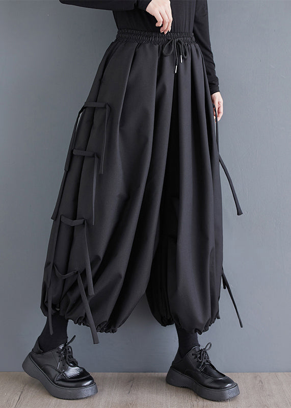 Fashion Black Tasseled Oversized Cotton Harem Pants Spring