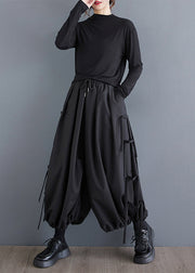 Fashion Black Tasseled Oversized Cotton Harem Pants Spring