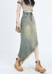 Fashion Blue Asymmetrical Tasseled Denim Skirt Summer