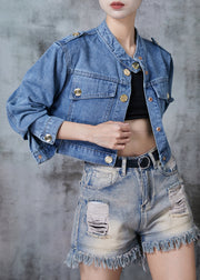 Fashion Blue Back Hollow Out Denim Short Coats Fall