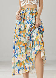 Fashion Blue Floral Elastic Waist Chiffon Skirts Summer