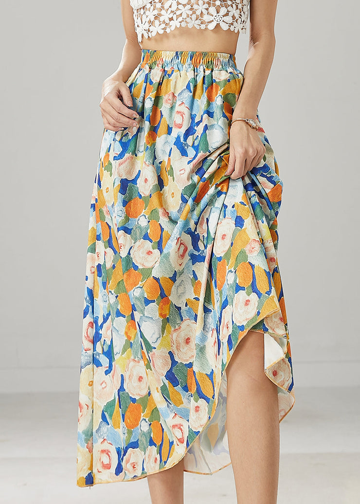 Fashion Blue Floral Elastic Waist Chiffon Skirts Summer