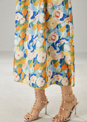 Fashion Blue Floral Elastic Waist Chiffon Skirts Summer