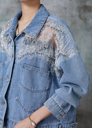 Fashion Blue Hollow Out Pockets Denim Coats Spring