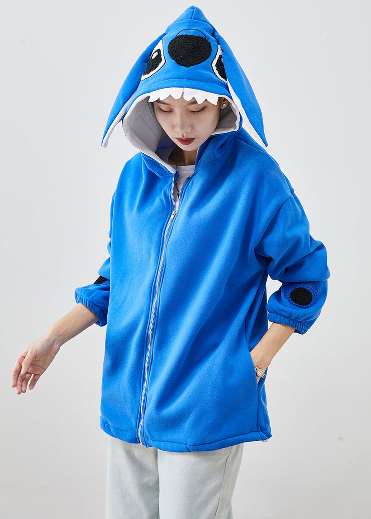 Fashion Blue Hooded Stitch Cotton Coat Fall