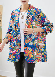 Fashion Blue Lapel Character Print Spandex Coats Fall