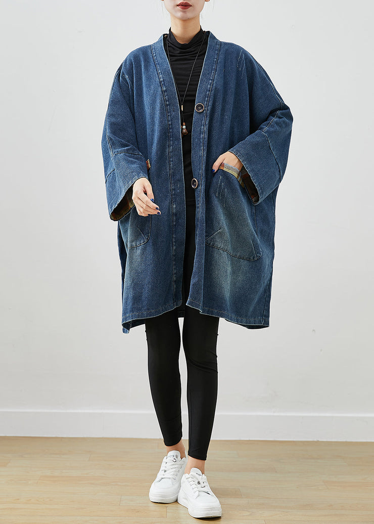 Fashion Blue Oversized Patchwork Denim Coats Fall