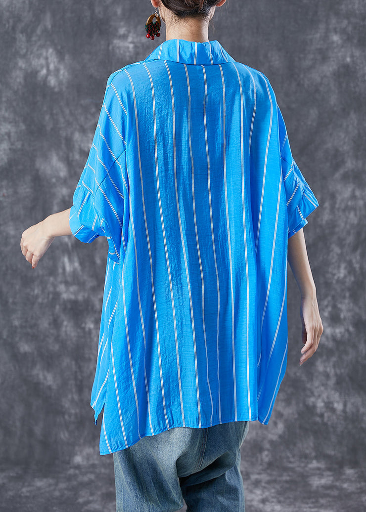 Fashion Blue Oversized Striped Cotton Shirt Tops Summer