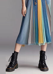 Fashion Blue Patchwork Wrinkled Denim Skirts Fall