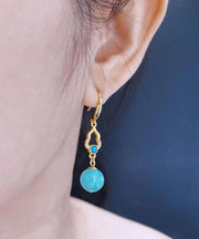 Fashion Blue Sterling Silver Overgild Inlaid Gem Stone Drop Earrings