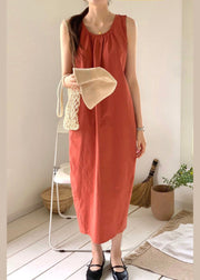 Fashion Brick Red O-Neck Oversized Cotton Beach Dress Sleeveless