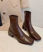 Fashion Brown Chunky Boots Splicing Zippered