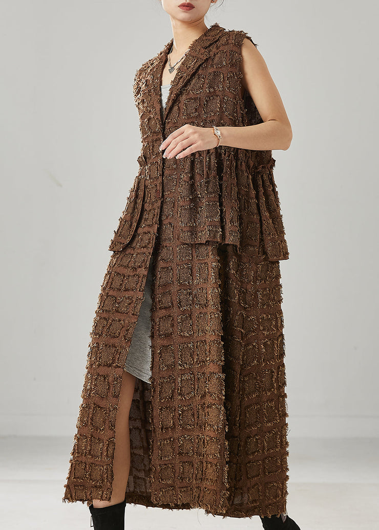 Fashion Brown Ruffled Cotton Long Vests Spring