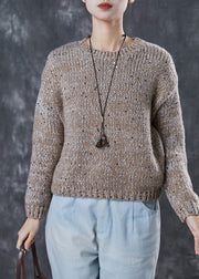 Fashion Brown Sequins Thick Knitted Tops Winter