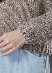 Fashion Brown Sequins Thick Knitted Tops Winter