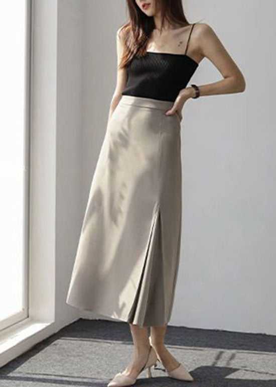 Fashion Brown Wrinkled High Waist Cotton Skirt Spring