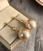 Fashion Champagne Copper Zircon Pearl Drop Earrings