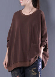 Fashion Chocolate Oversized Pocket Solid Contton Sweatshirt Tops Winter