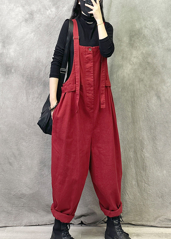 Fashion Coffee Pockets Patchwork Cotton Strap Pants Summer