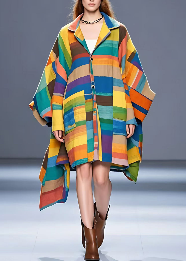 Fashion Colorblock Notched Asymmetrical Button Woolen Coat Fall