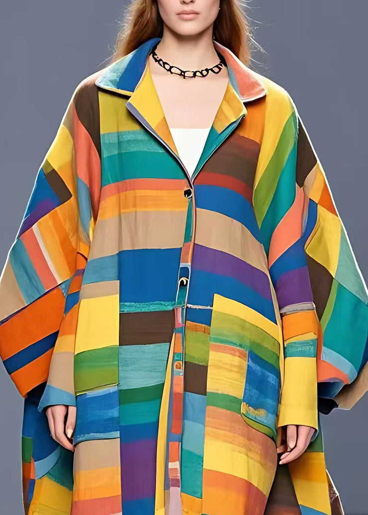 Fashion Colorblock Notched Asymmetrical Button Woolen Coat Fall