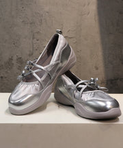 Fashion Comfy Silver Bow Cross Strap Flats Shoes