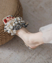 Fashion Cotton Fabric Embroidery Nail Bead Splicing Slide Sandals